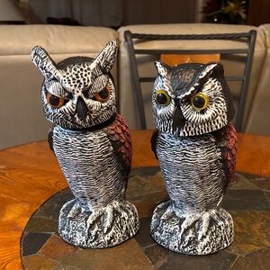 Decorative Owl Figurines with Red and Black Accents rotating head
